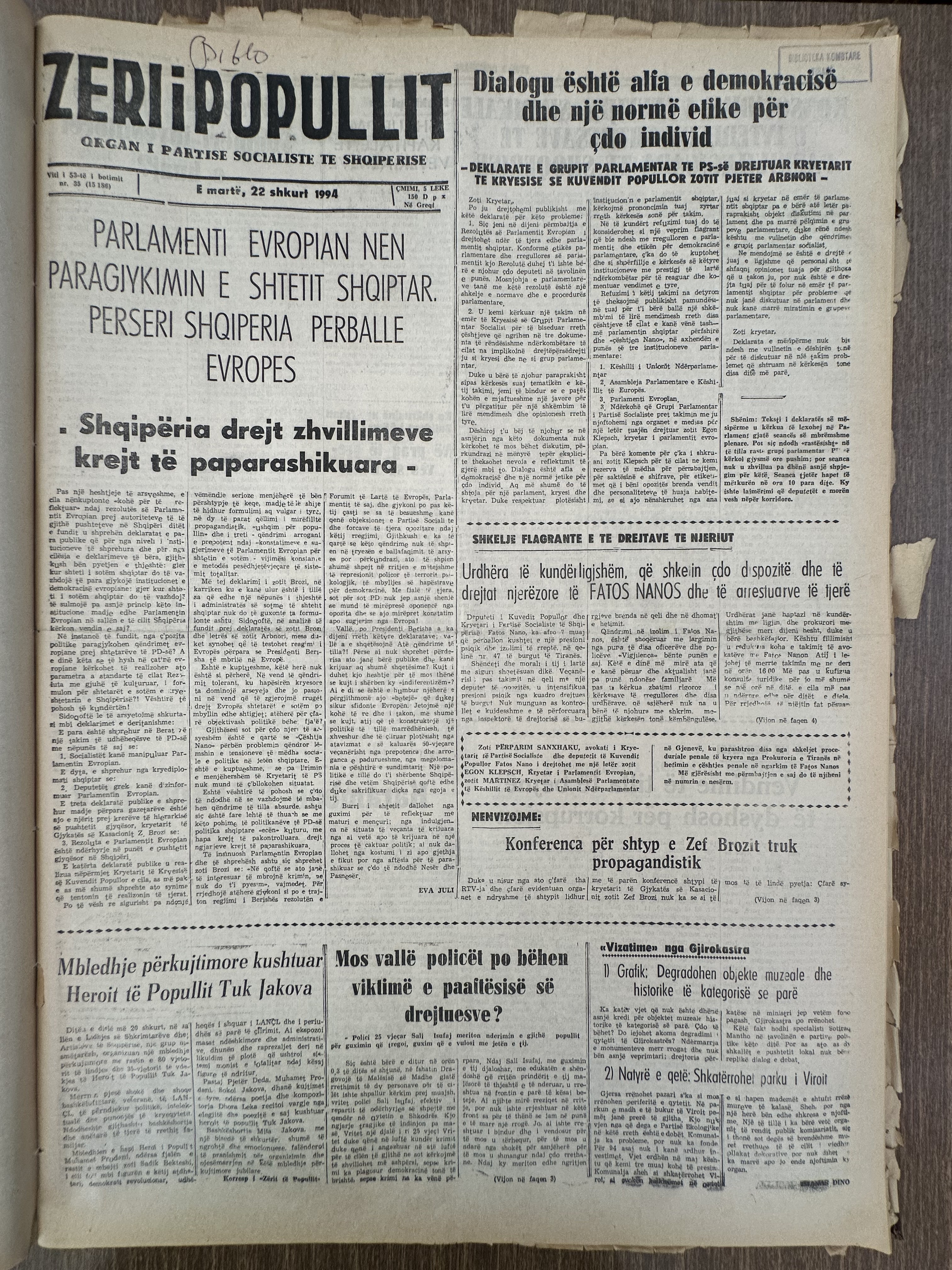 Zëri i Popullit 1994-02-22