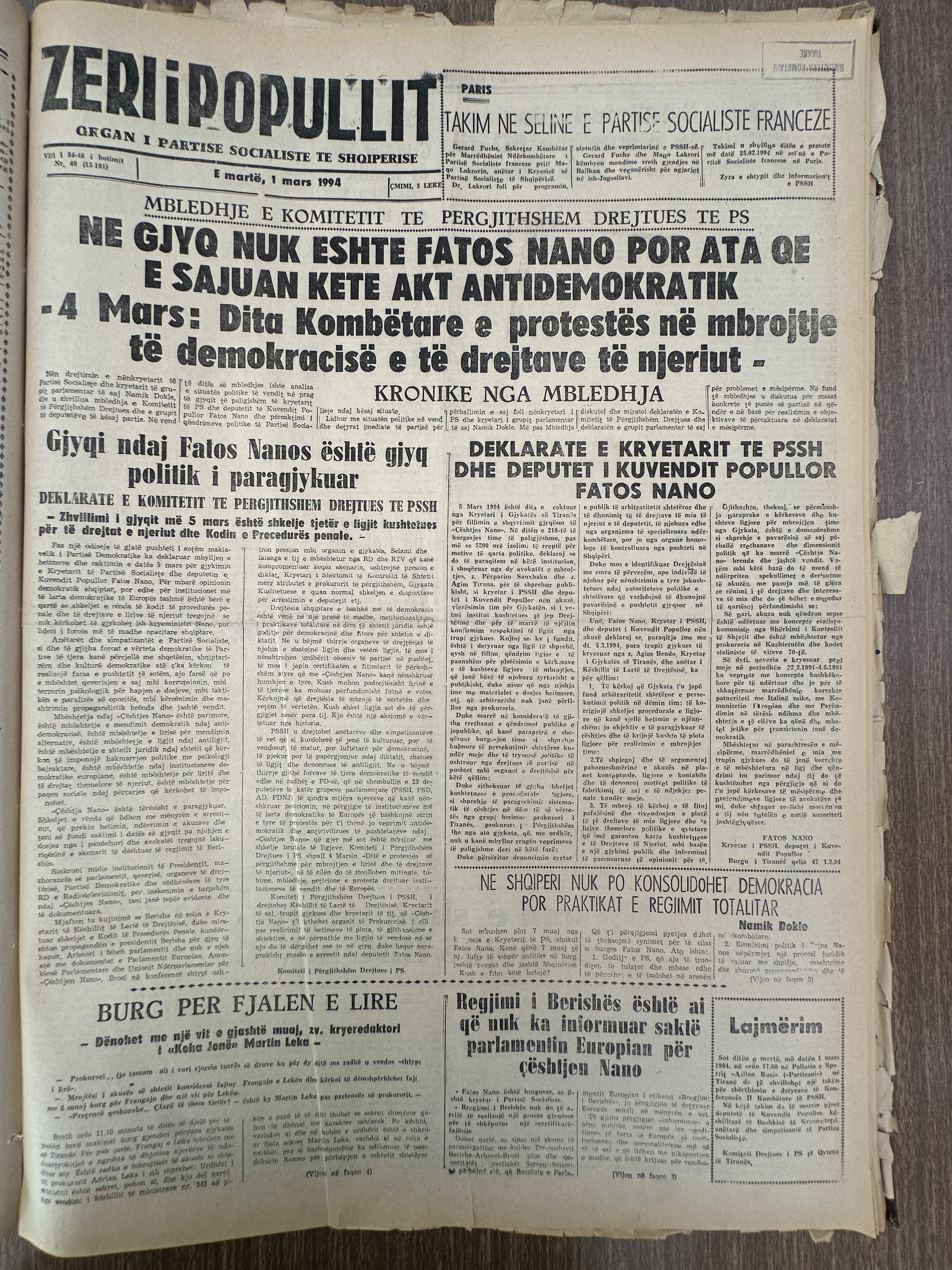 Zëri i Popullit 1994-03-01