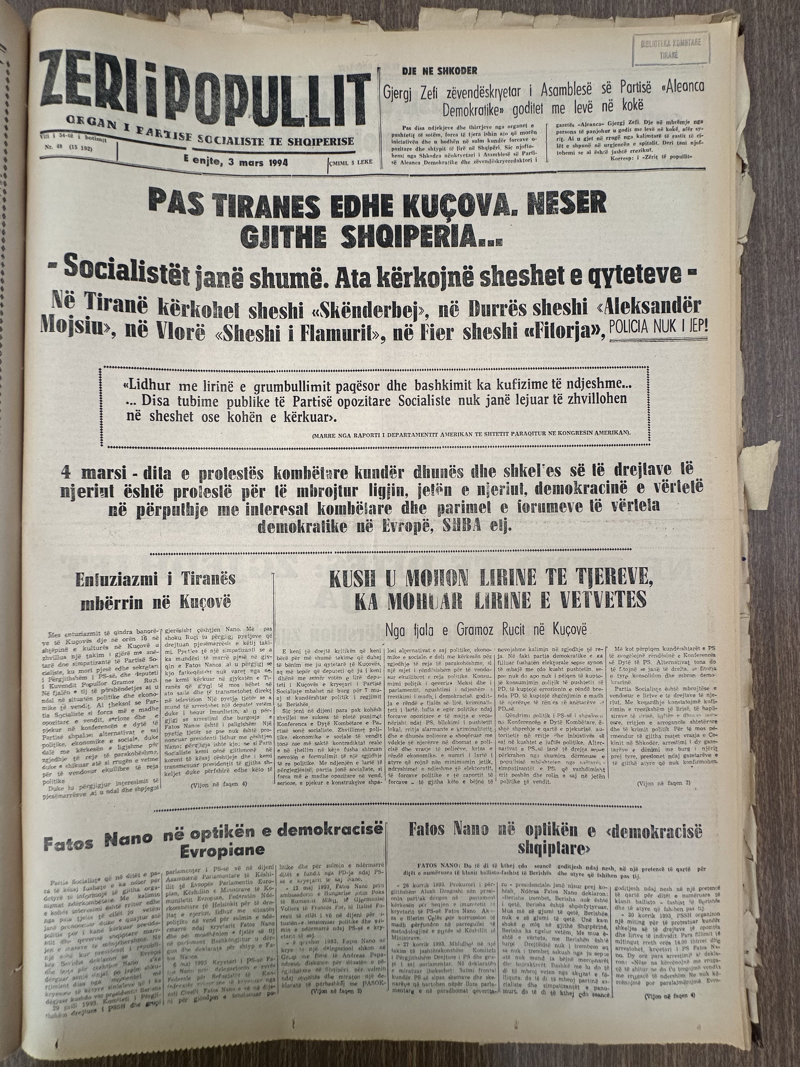 Zëri i Popullit 1994-03-03