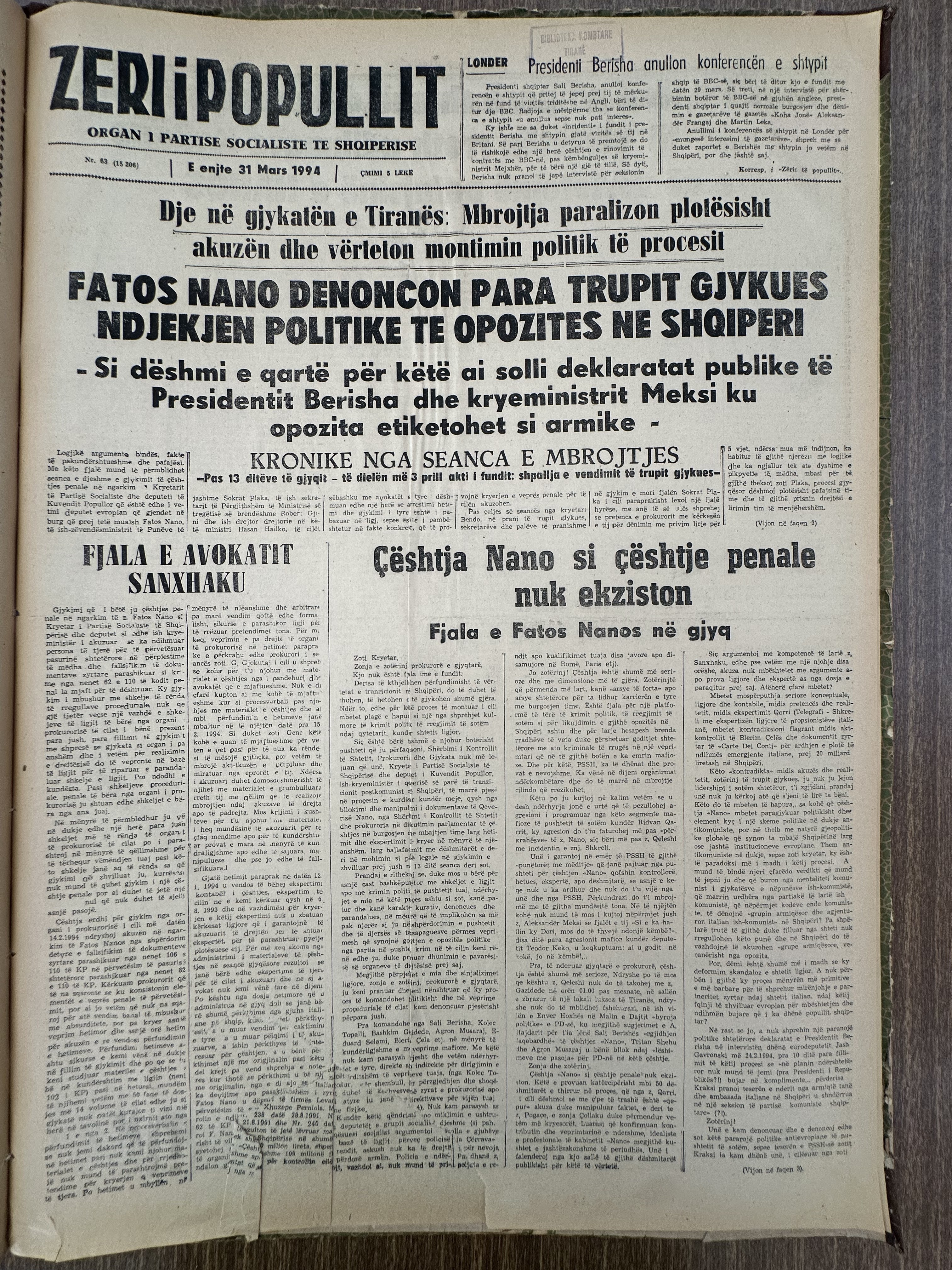 Zëri i Popullit 1994-03-31