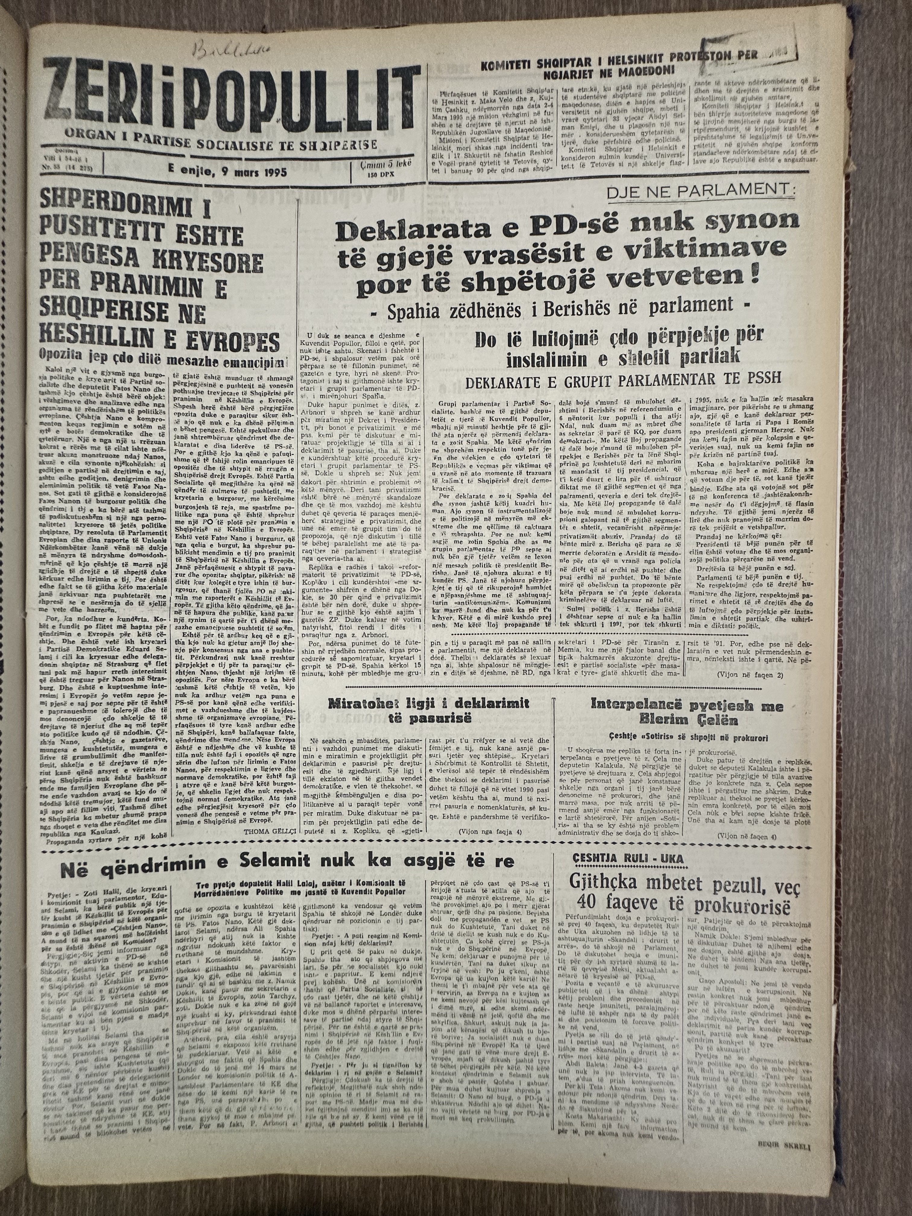 Zëri i Popullit 1995-03-09