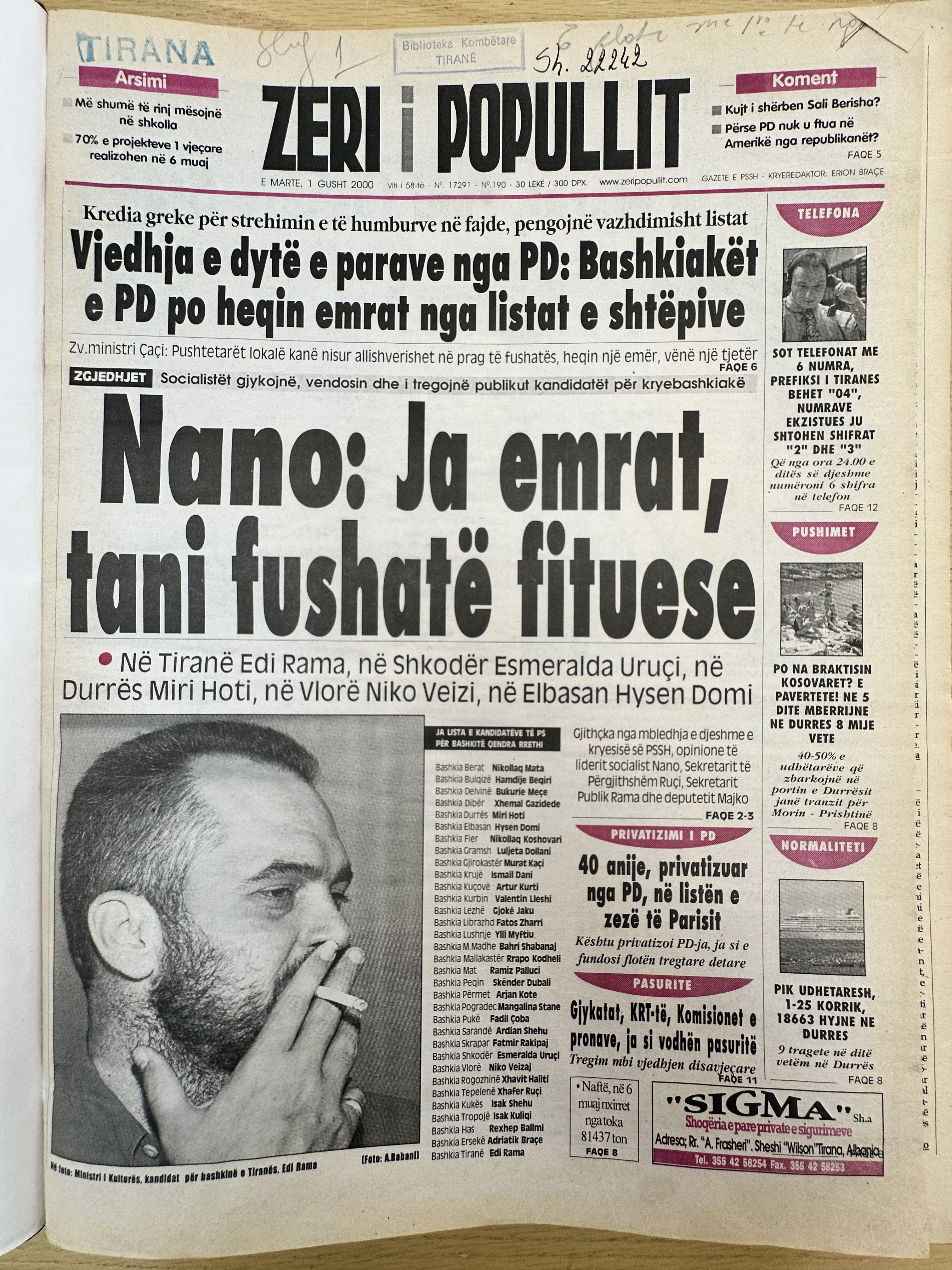 Zëri i Popullit 2000-08-01