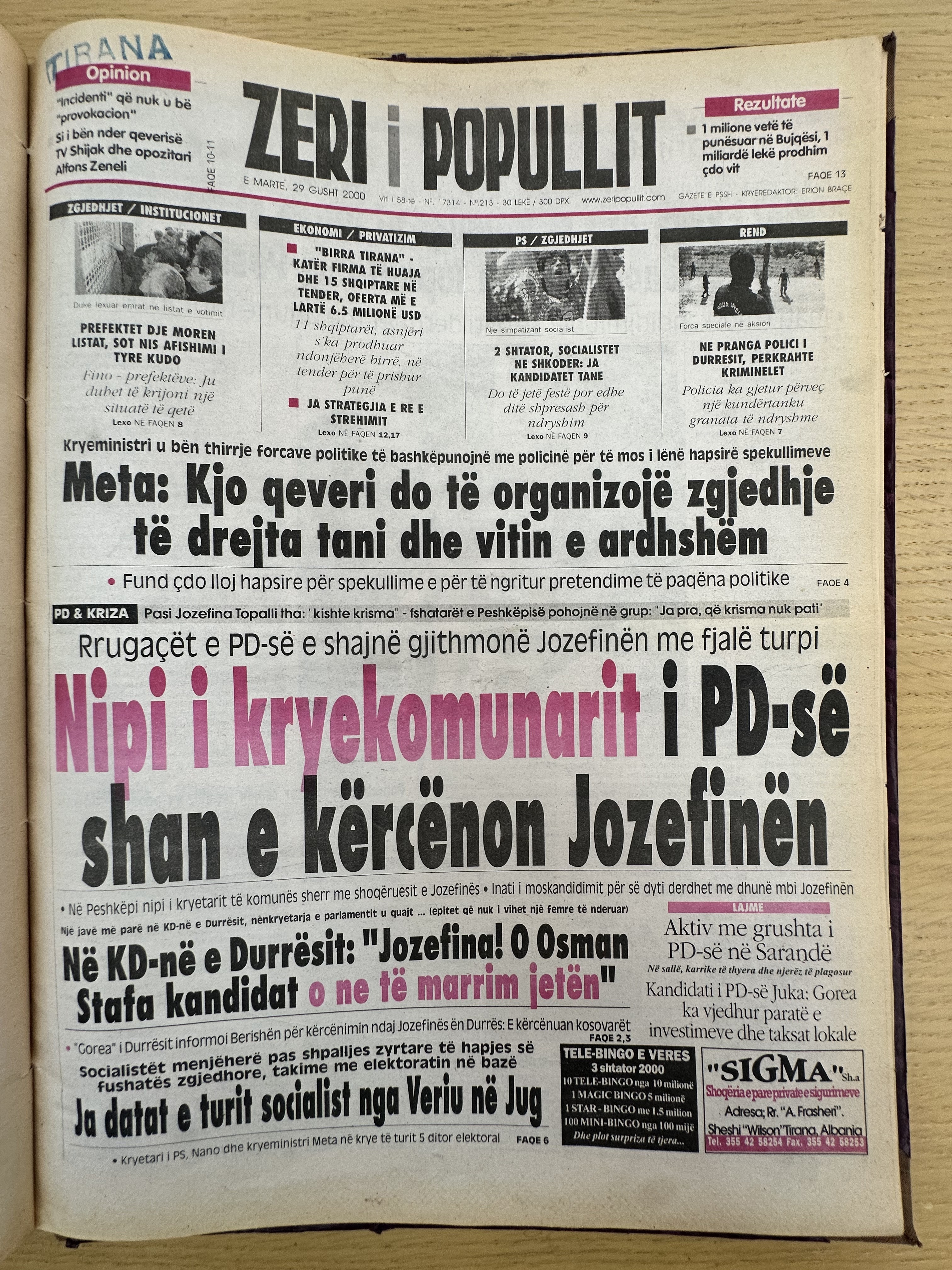 Zëri i Popullit 2000-08-29