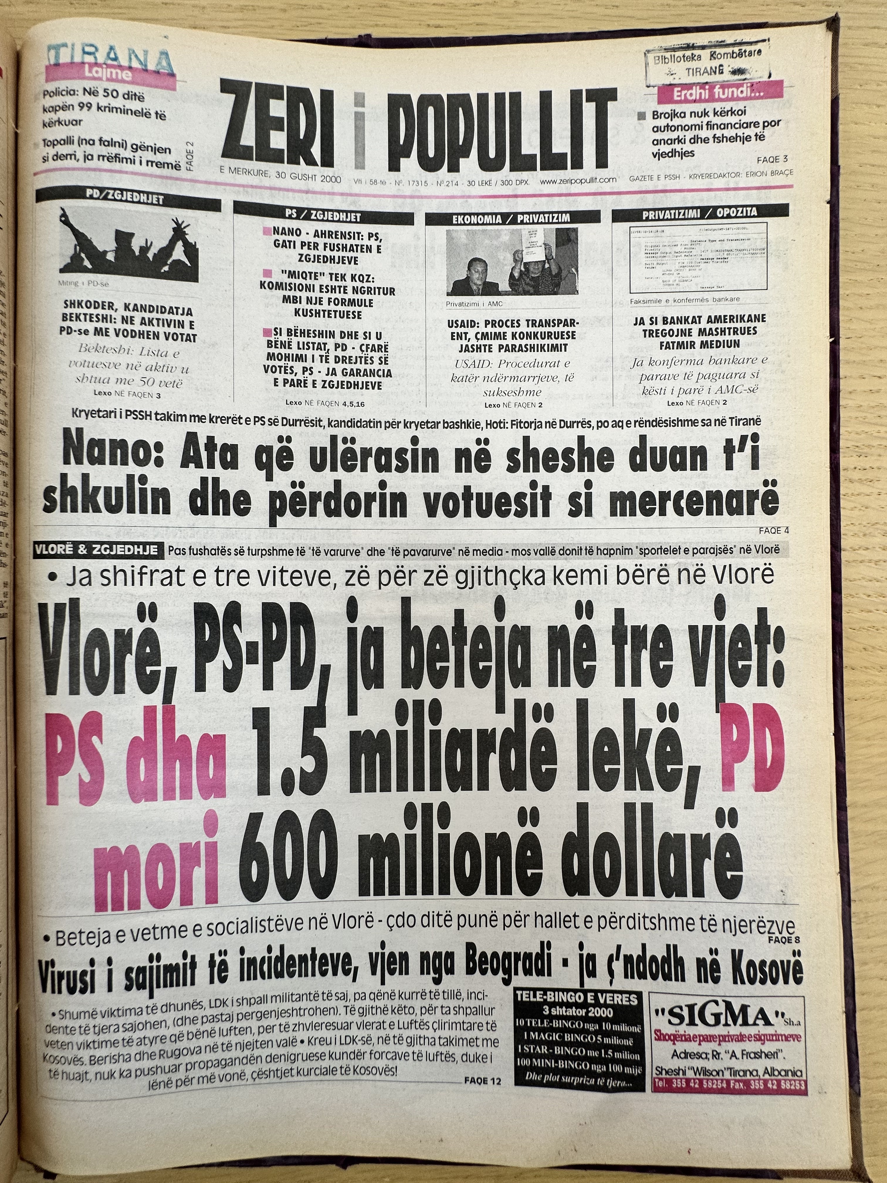 Zëri i Popullit 2000-08-30
