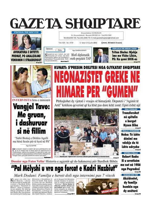 Gazeta Shqiptare 2012-08-13