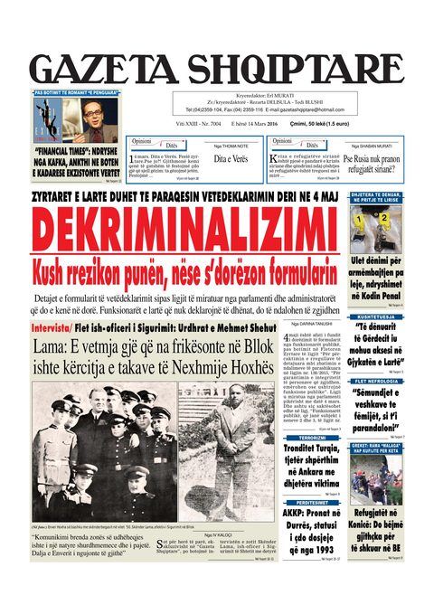 Gazeta Shqiptare 2016-03-14