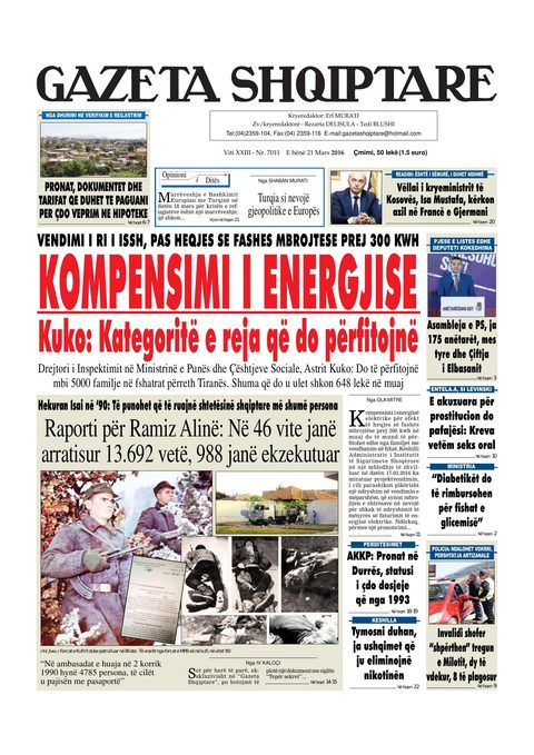 Gazeta Shqiptare 2016-03-21