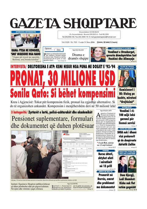 Gazeta Shqiptare 2016-03-31