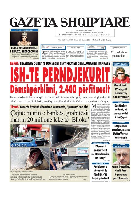 Gazeta Shqiptare 2016-08-09
