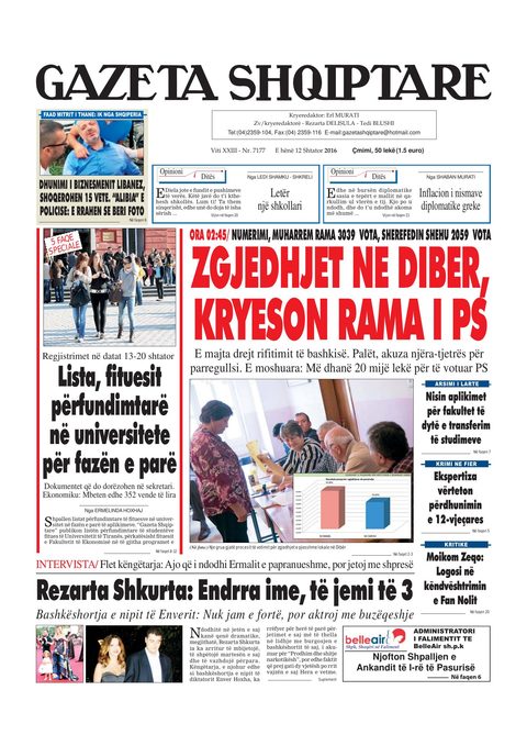 Gazeta Shqiptare 2016-09-12
