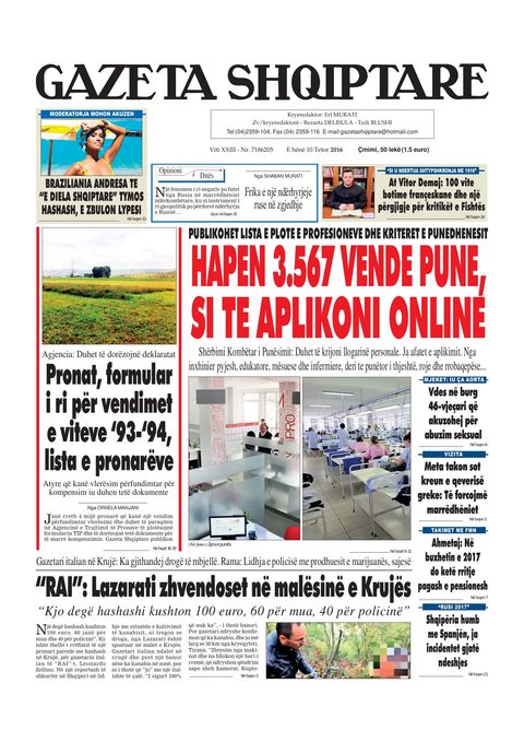 Gazeta Shqiptare 2016-10-10