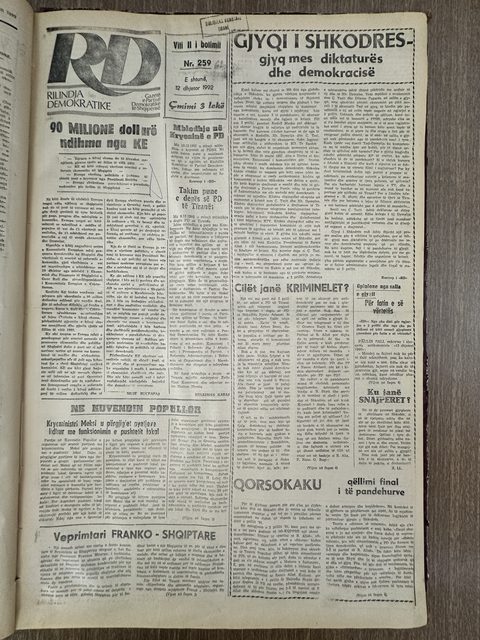 Rilindja Demokratike 1992-12-12